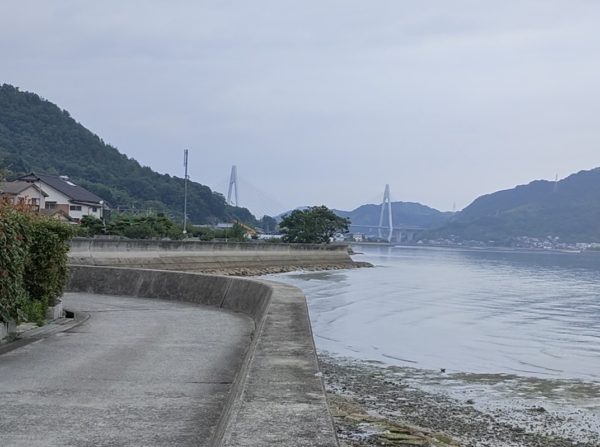 生口橋としまなみ・ゆめしま海道を繋ぐフェリーを眺める。